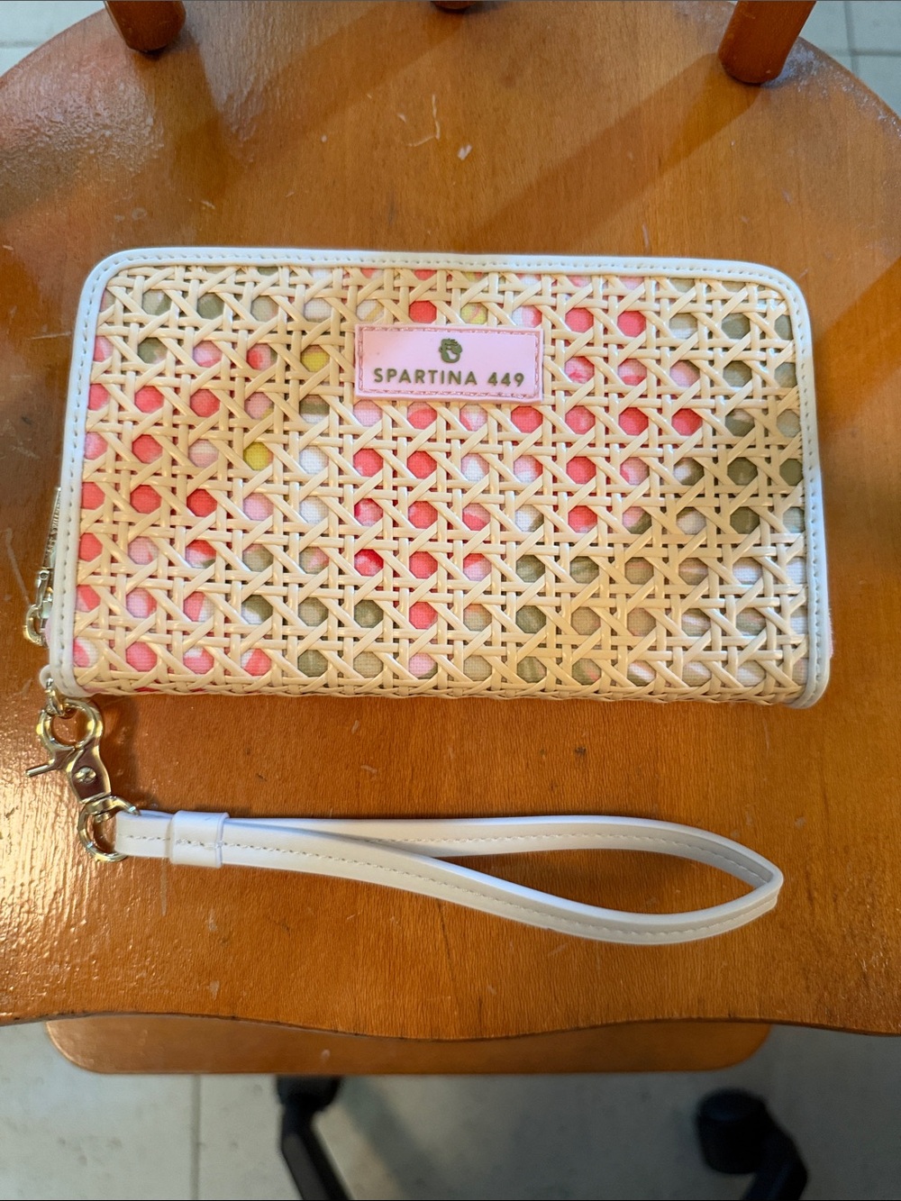 Spartina 449 Cream Woven Wristlet with Pink Accents